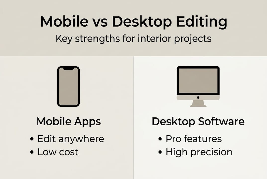 Mobile versus desktop editing strengths infographic