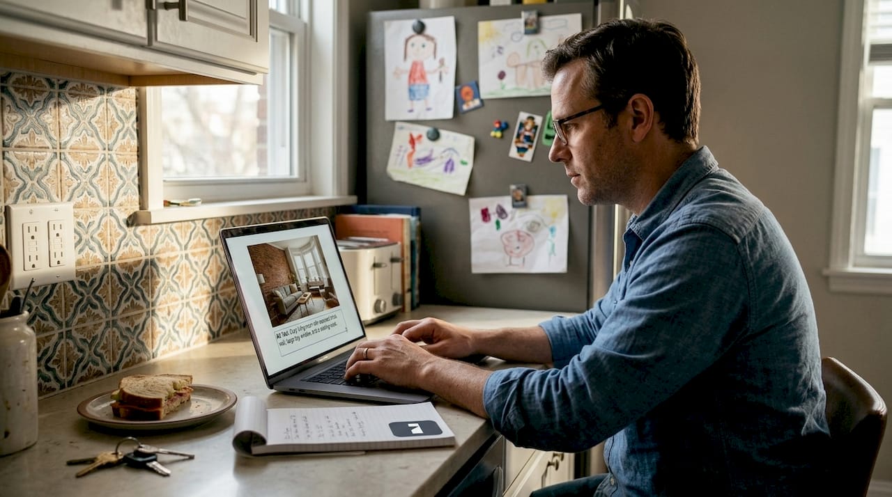 Man writes alt text for home photo kitchen