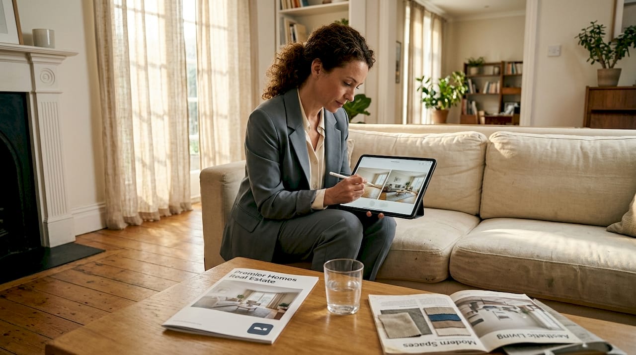Agent using virtual staging tools in living room