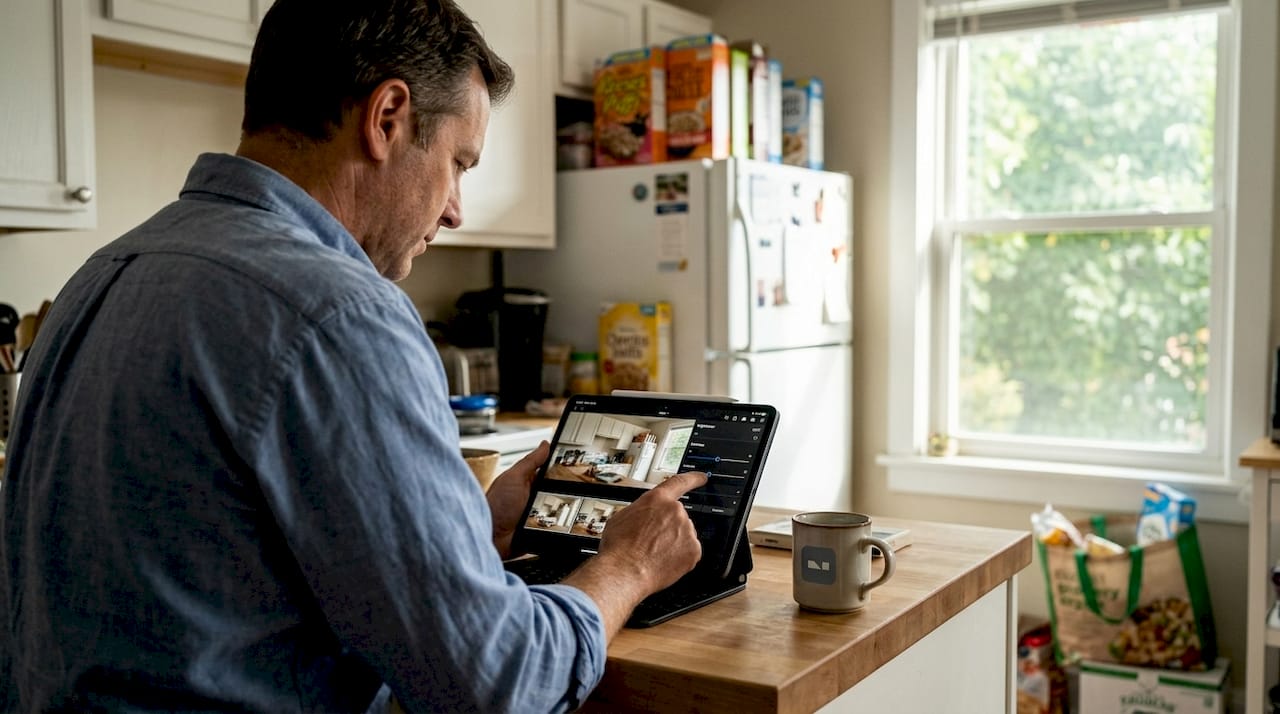 Man edits kitchen photos using AI tools