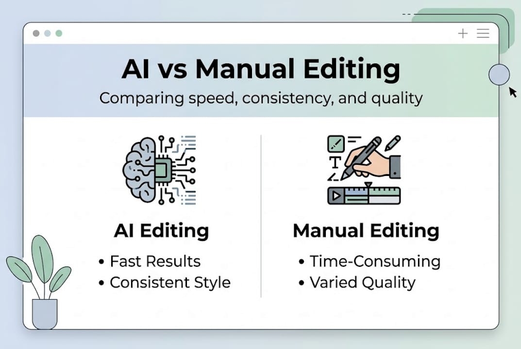Infographic comparing AI and manual editing