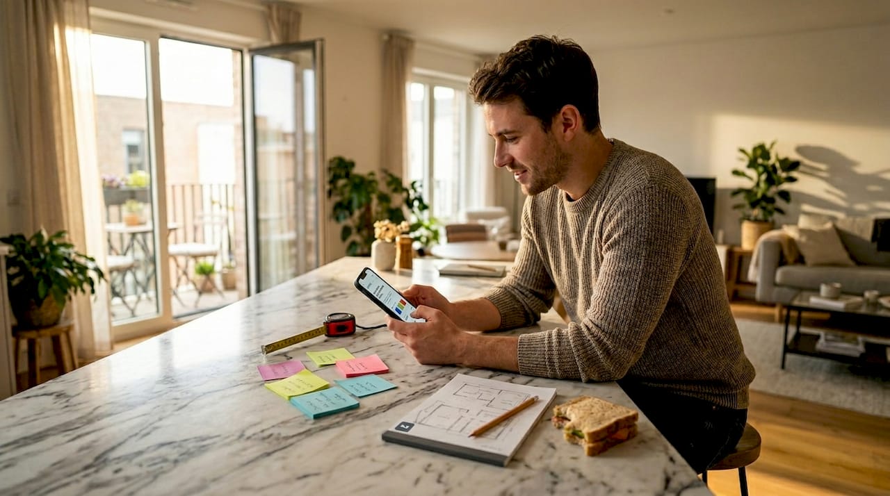 Man tests interior designs with mobile app