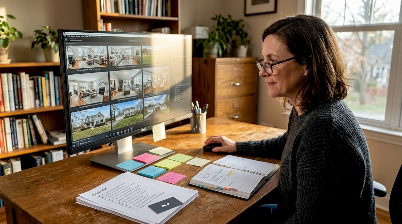 Editor reviewing property photo workflow
