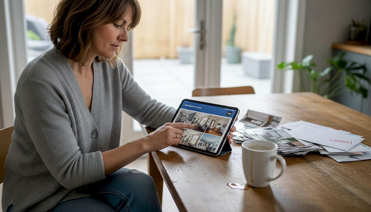 Woman using tablet for photo enhancement