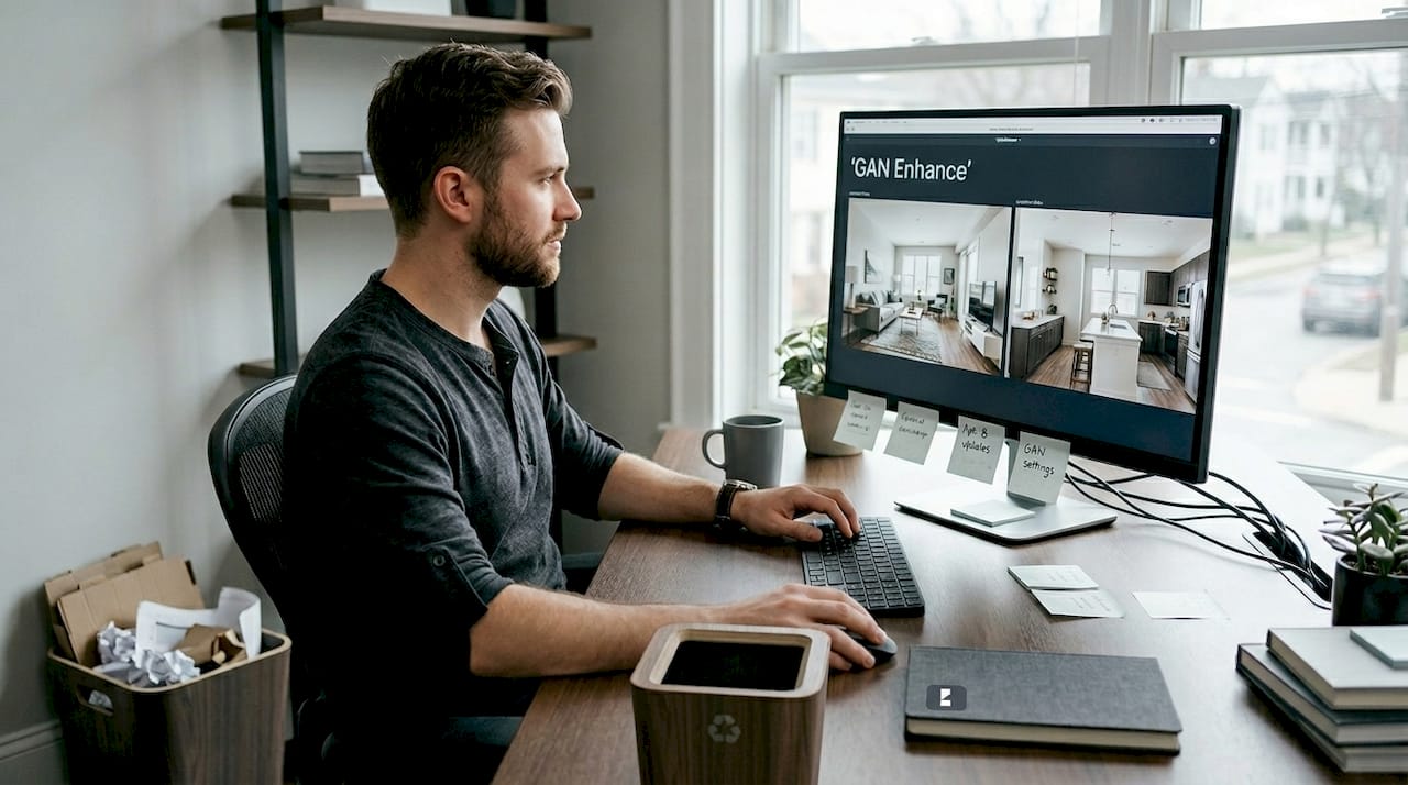 User viewing GAN-enhanced apartment photo results