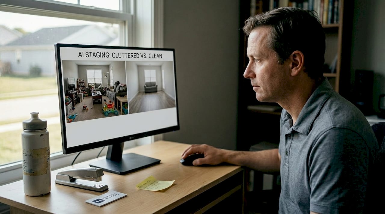 Property manager using AI to declutter room photo