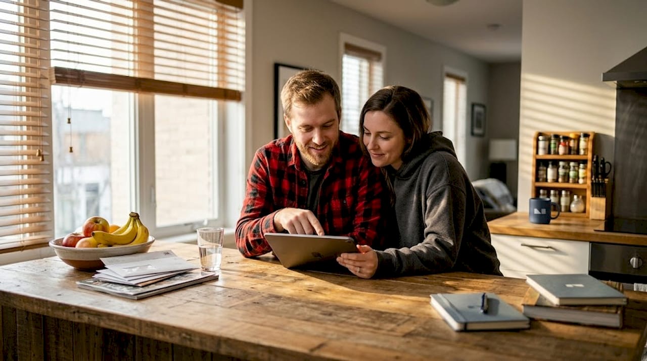 Couple scrolling through interior home photos