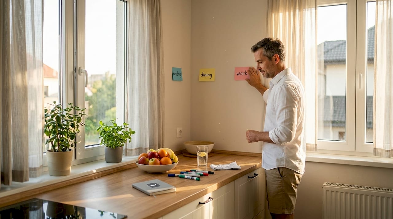 Person dividing apartment into activity zones