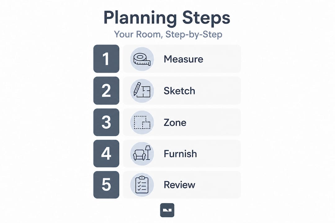Infographic with five practical interior planning steps