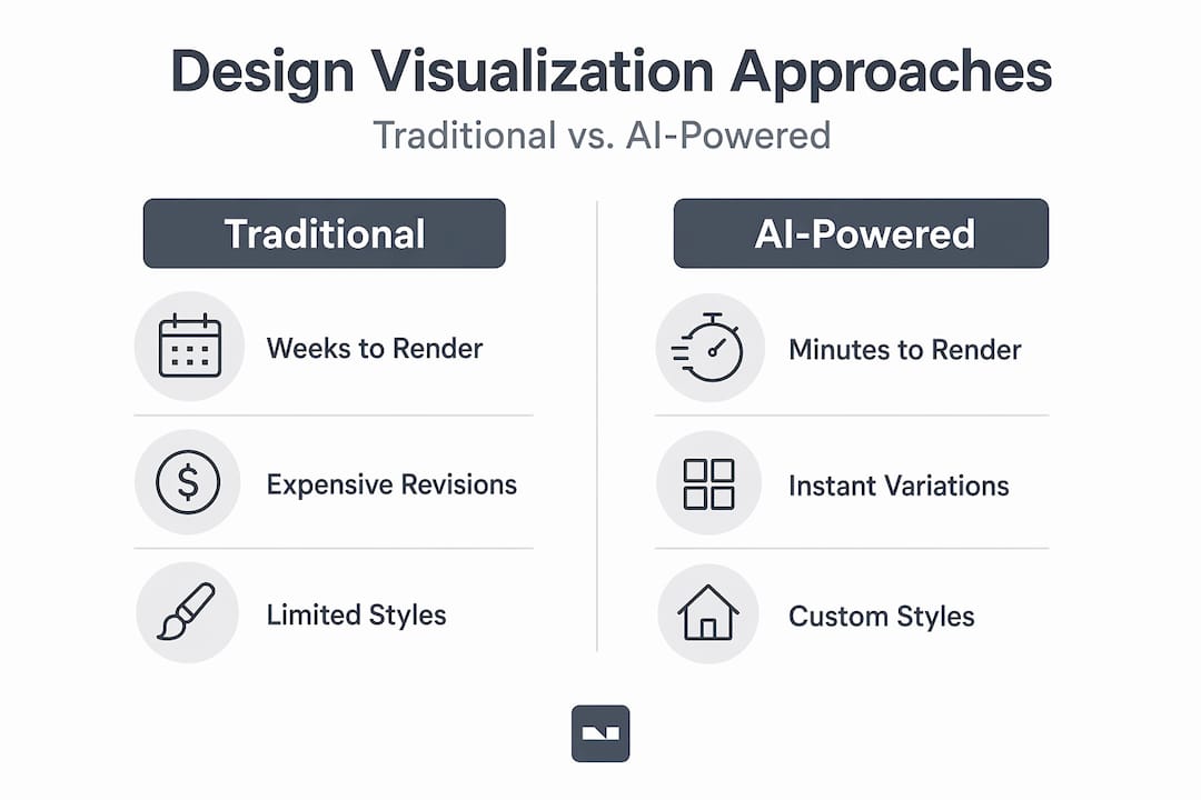 Infographic comparing traditional and AI-powered design approaches
