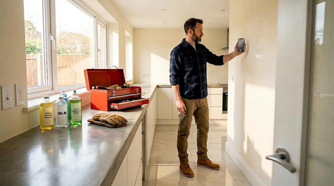 Man using phone LiDAR app to scan empty room