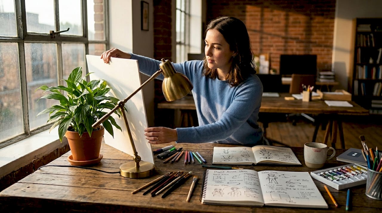 Woman adjusting reflector for better photo light