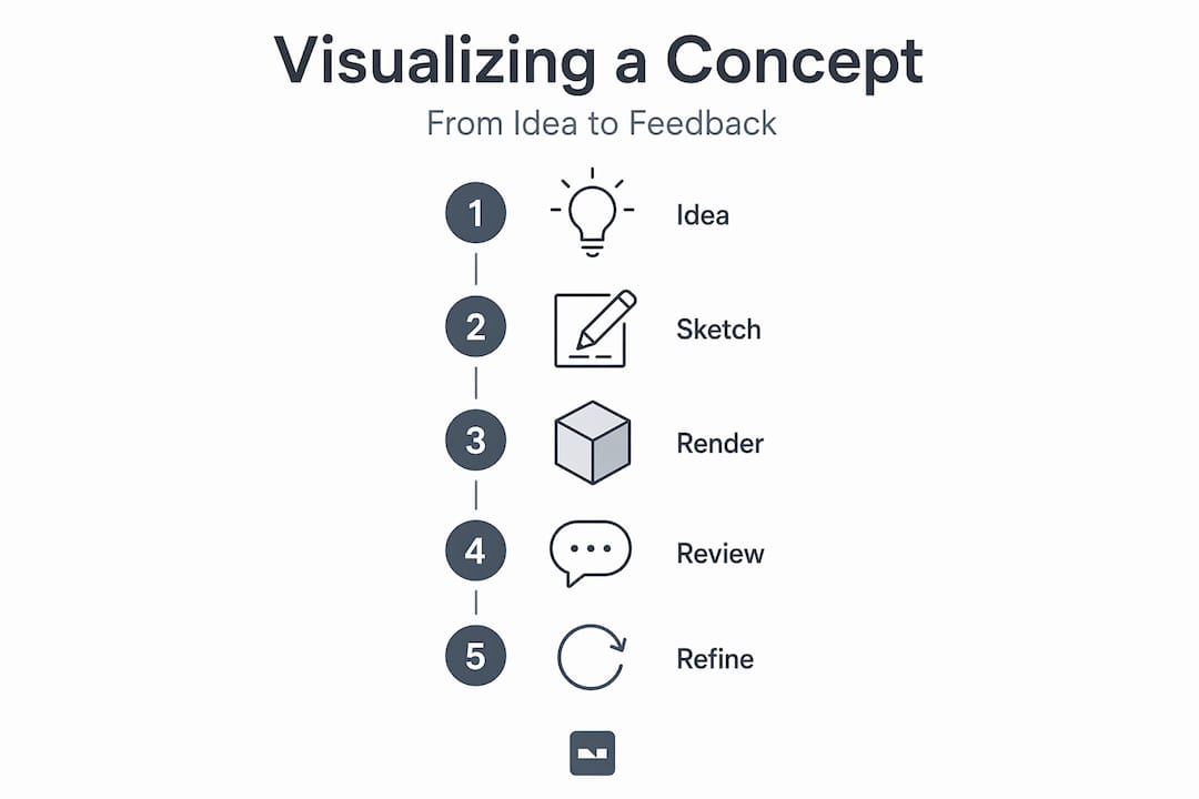 Infographic showing design concept visualization process steps