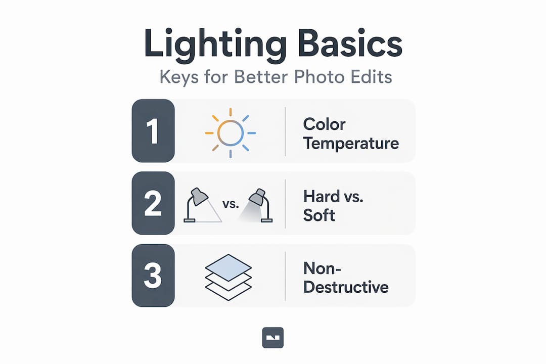 Infographic showing three core lighting basics
