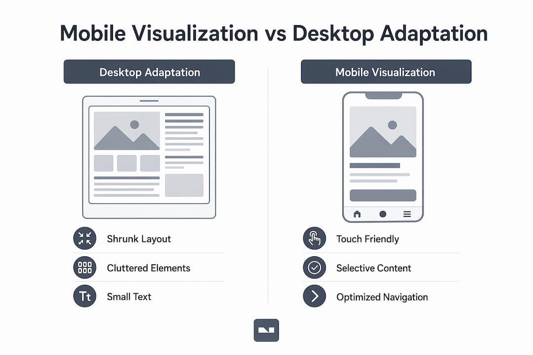 Infographic comparing desktop adaptation with mobile visualization