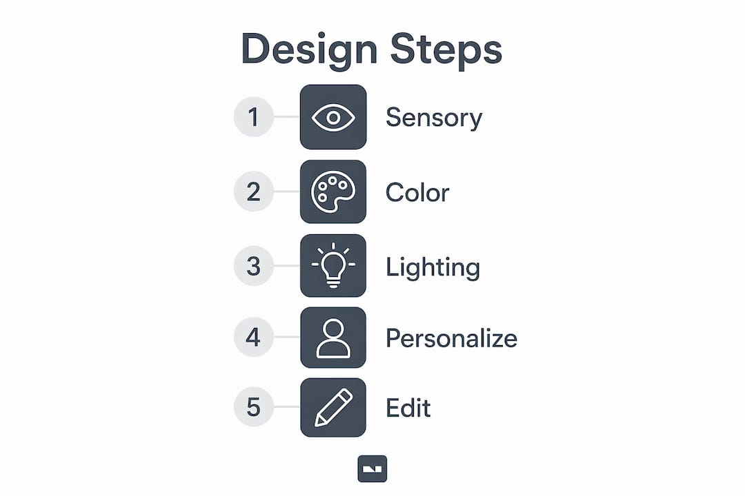 Infographic illustrating five key interior design steps