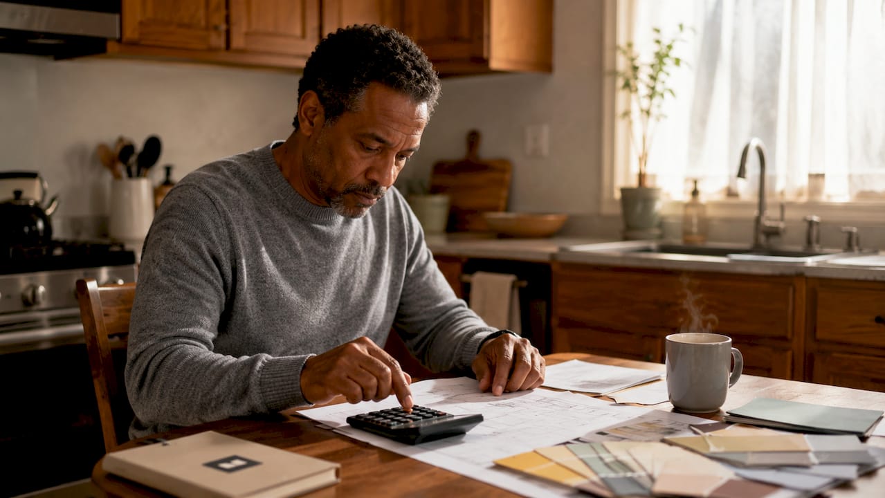 Person calculating apartment renovation budget