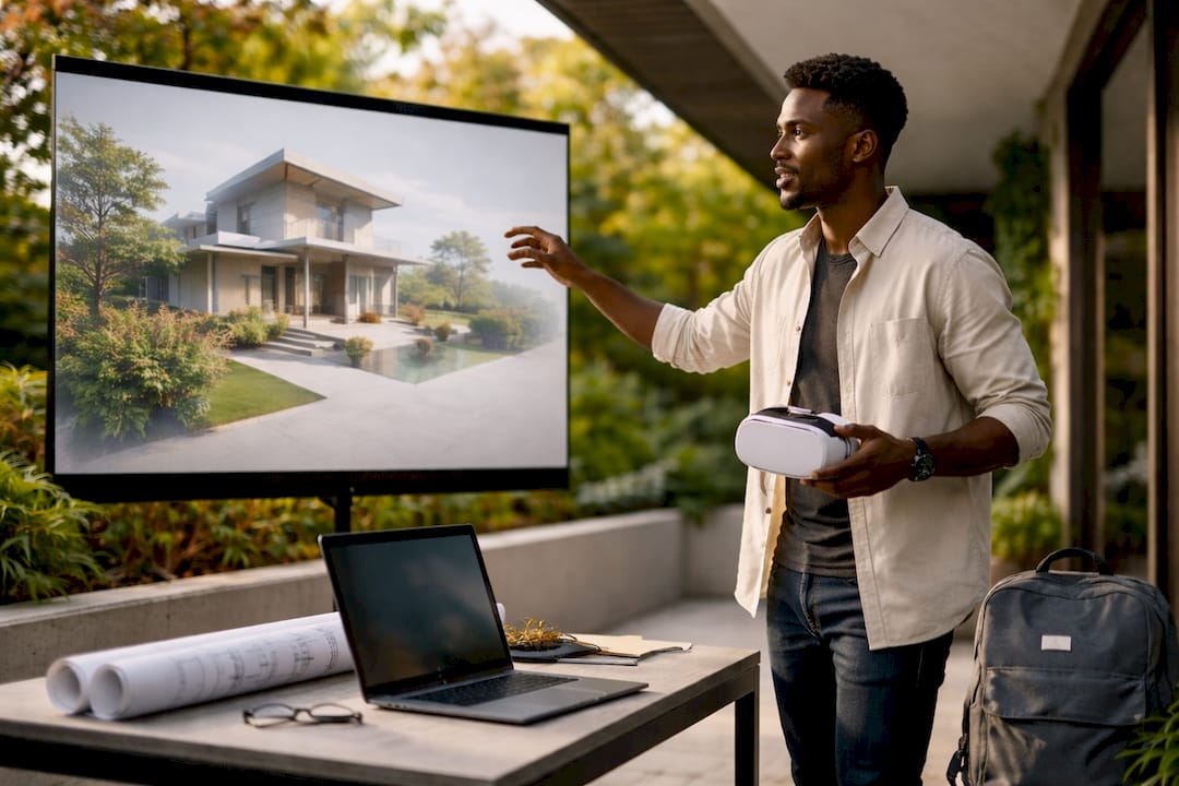 Architect prepares for immersive design walkthrough in home