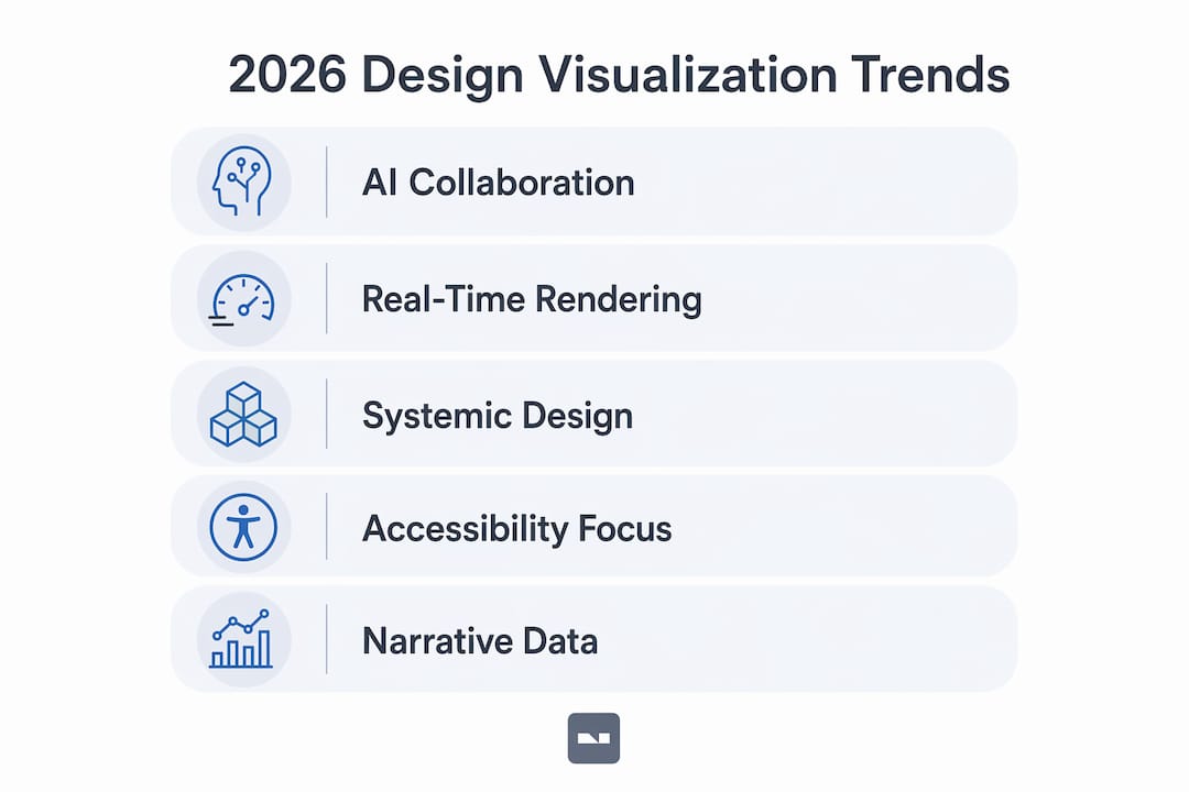 Infographic outlining key 2026 design visualization trends