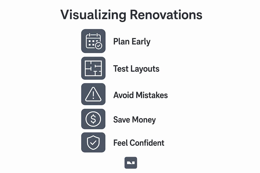Infographic showing key steps and benefits of renovation visualization