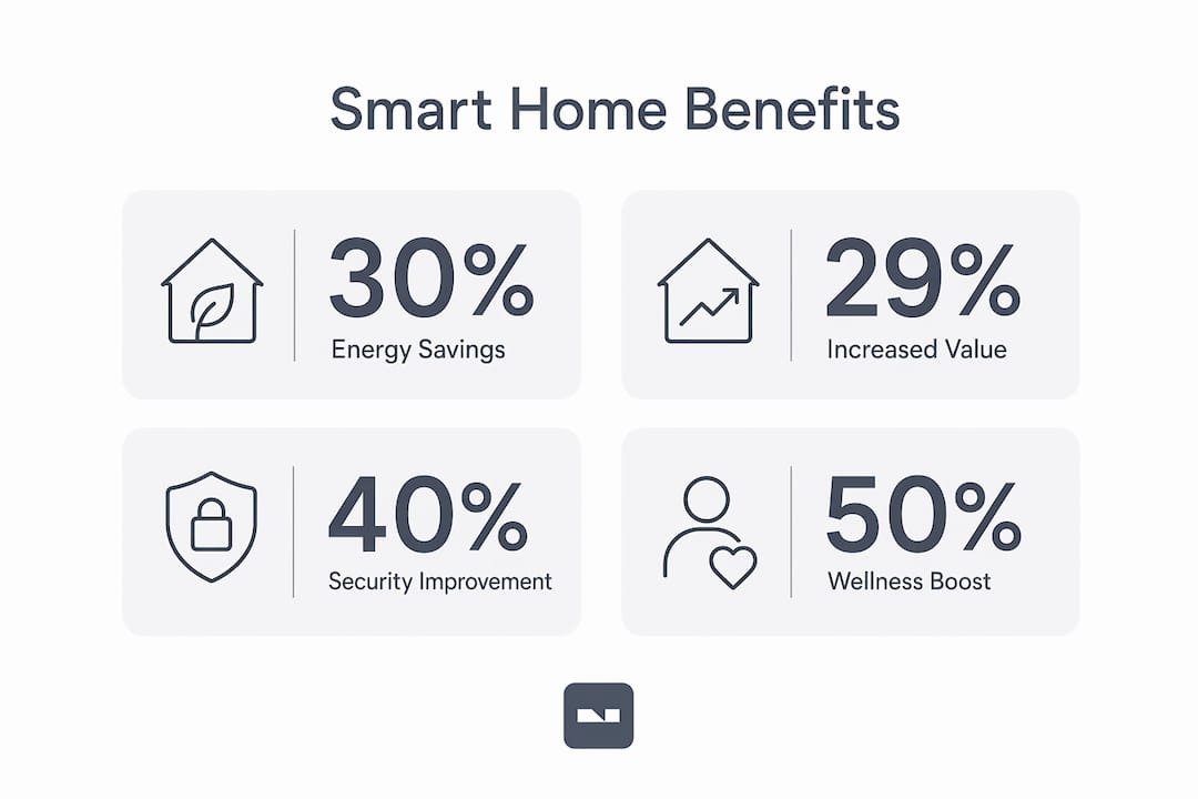 Infographic showing key smart home benefits with statistics
