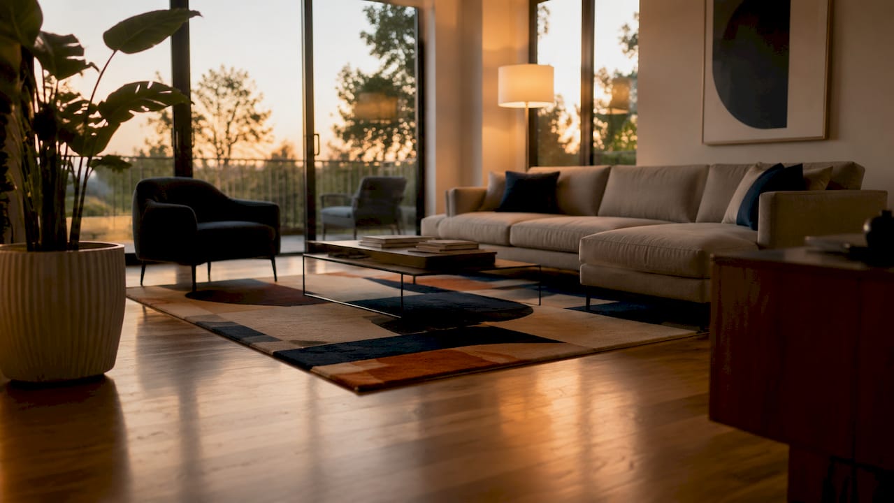 Spacious living room with ideal furniture spacing