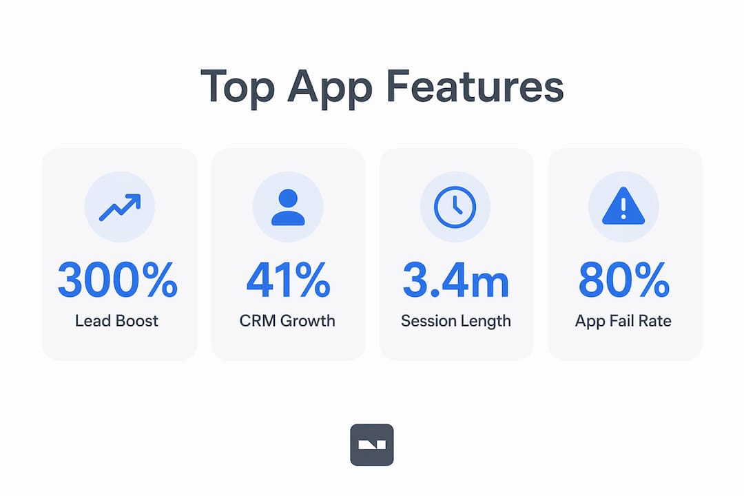 Infographic showing key mobile app feature statistics
