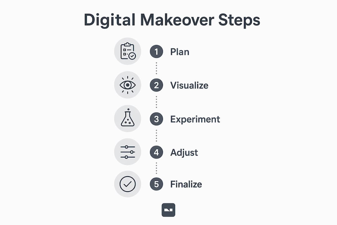 Infographic illustrating five steps of digital apartment makeover process