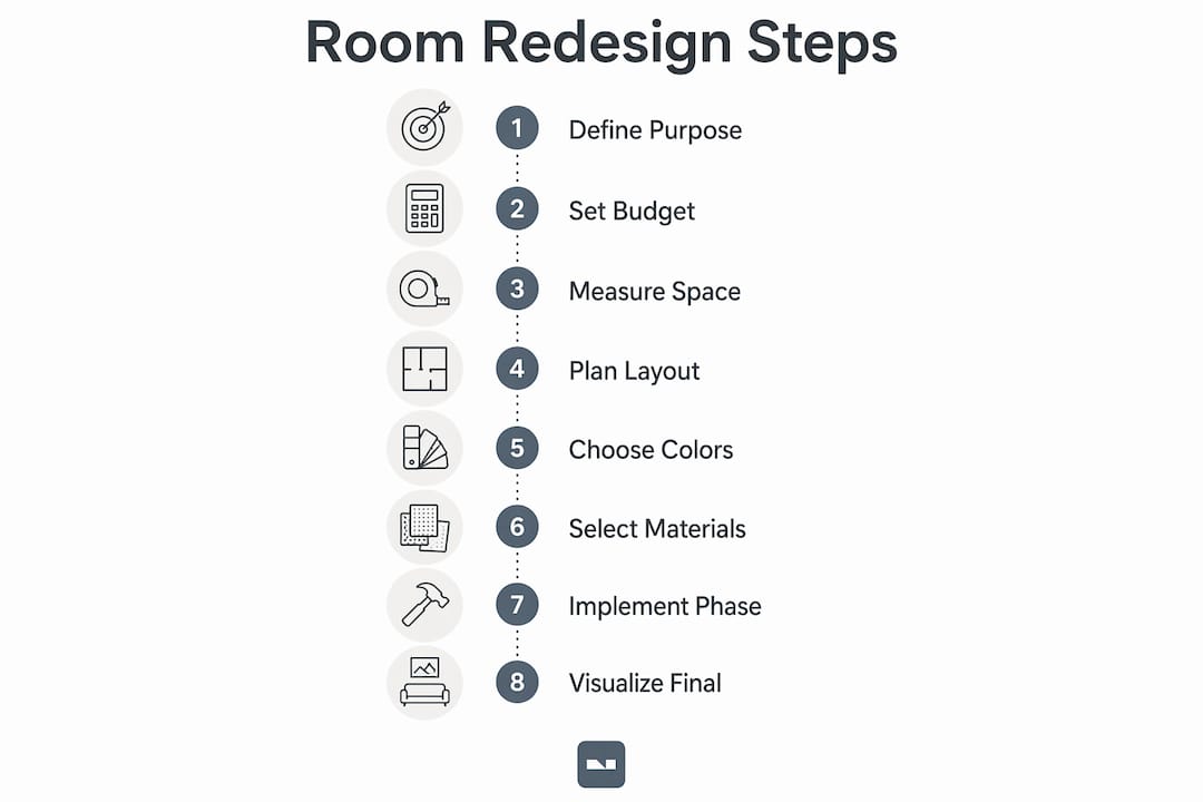 Infographic illustrating room redesign steps
