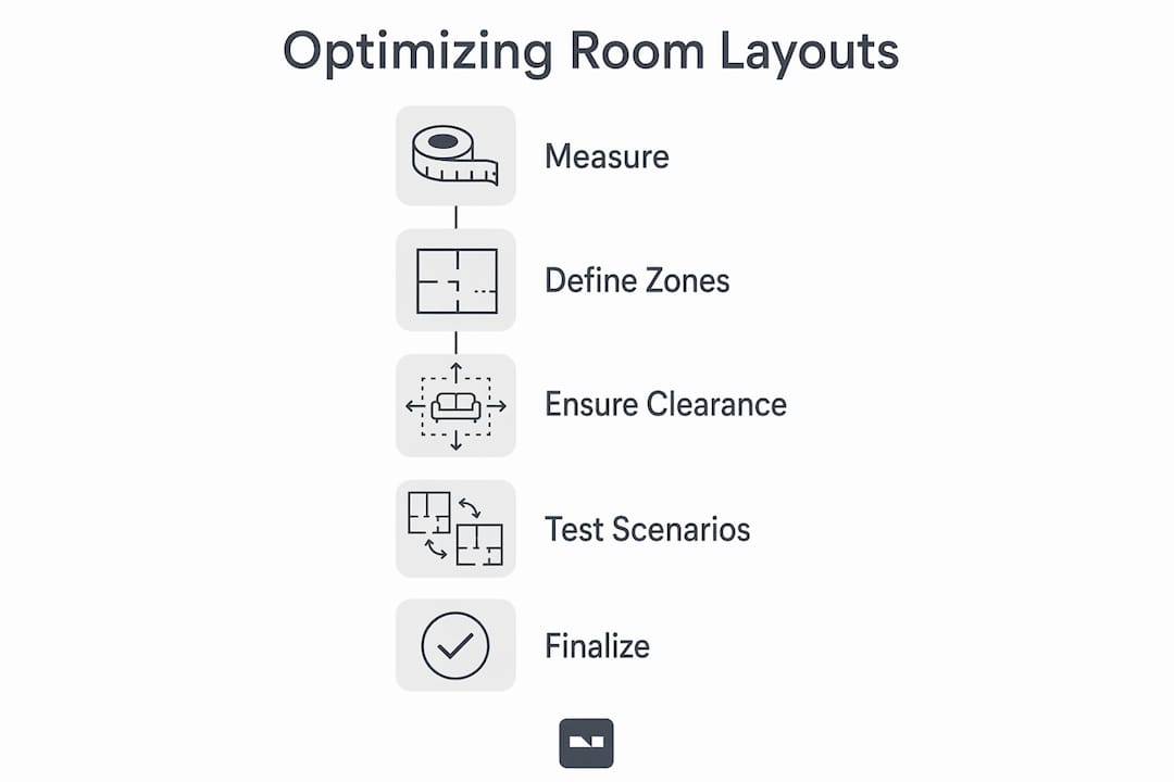 Infographic showing steps to optimize room layouts