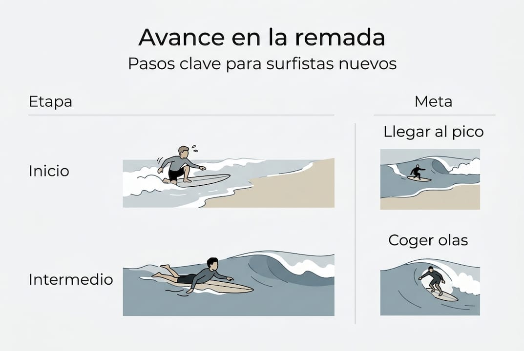 Infografía sobre cómo mejorar tu técnica de remada en surf