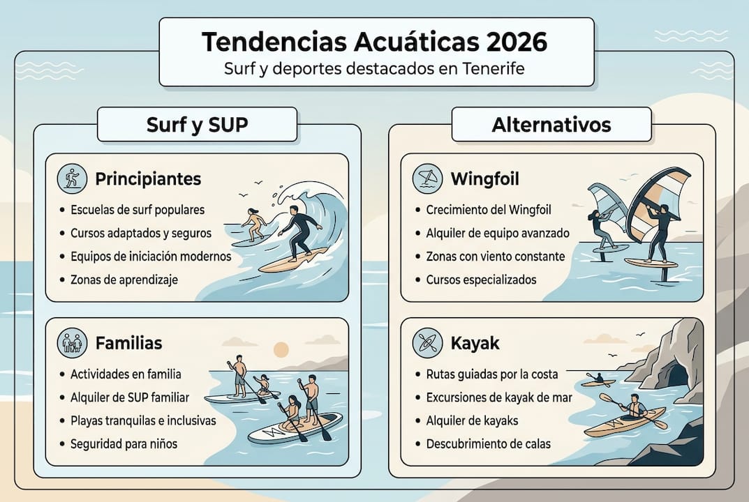 Infografía sobre las últimas tendencias en deportes acuáticos en Tenerife