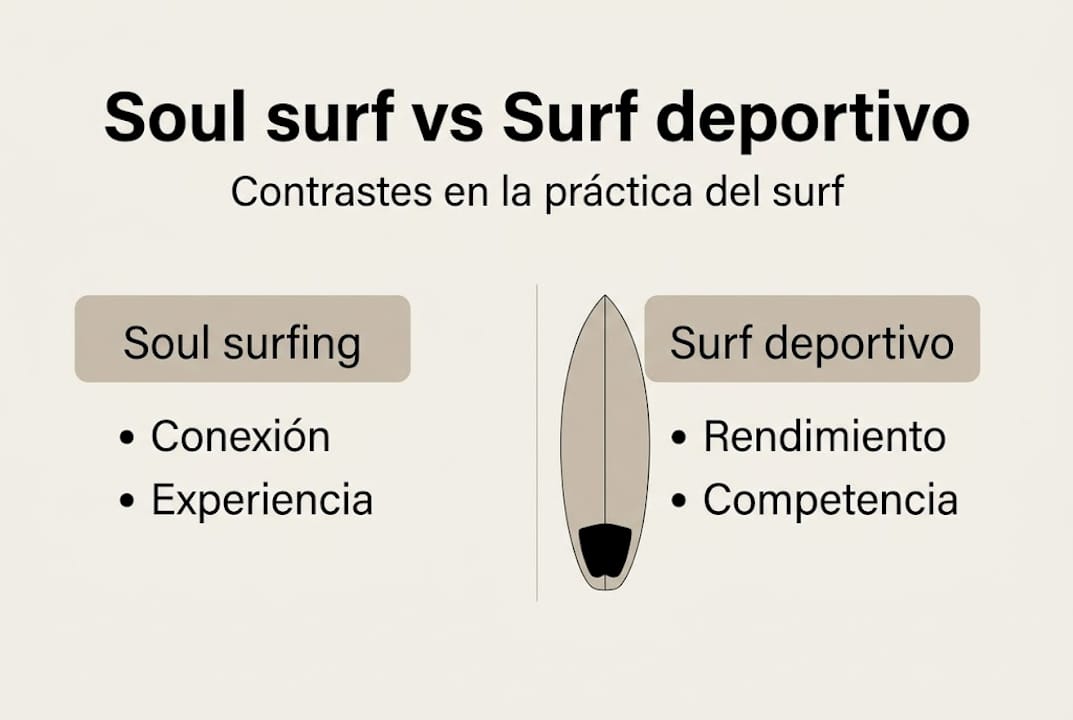 Infografía que muestra las diferencias entre el soul surfing y el surf competitivo