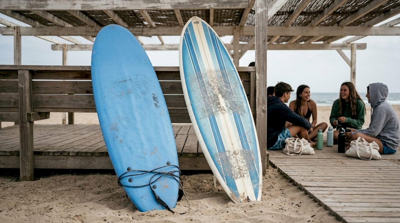 Diferencias entre una softboard y una tabla rígida al apoyarlas sobre la arena