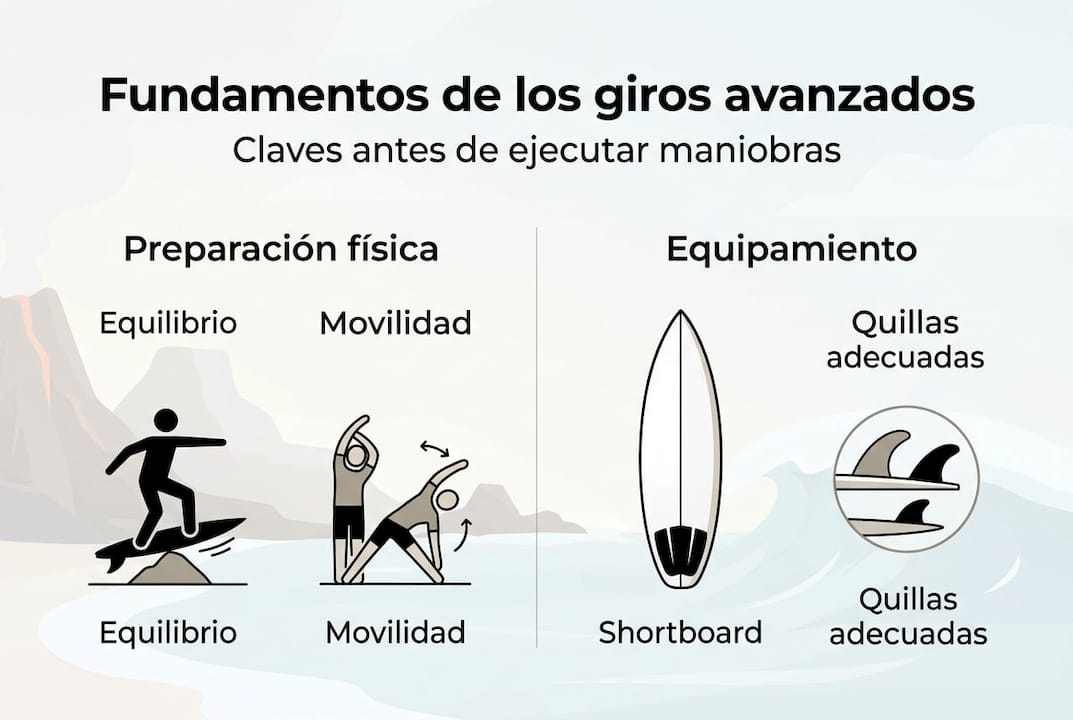 Infografía: claves para dominar los giros avanzados en el surf