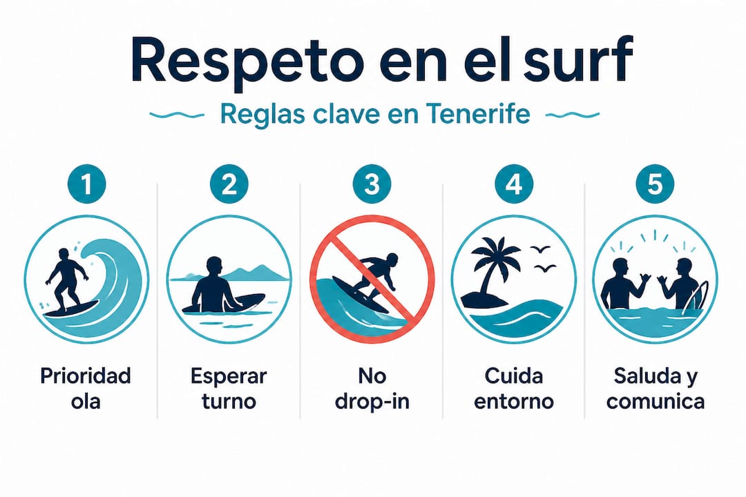 Infografía: normas básicas de convivencia y respeto en el surf en Tenerife