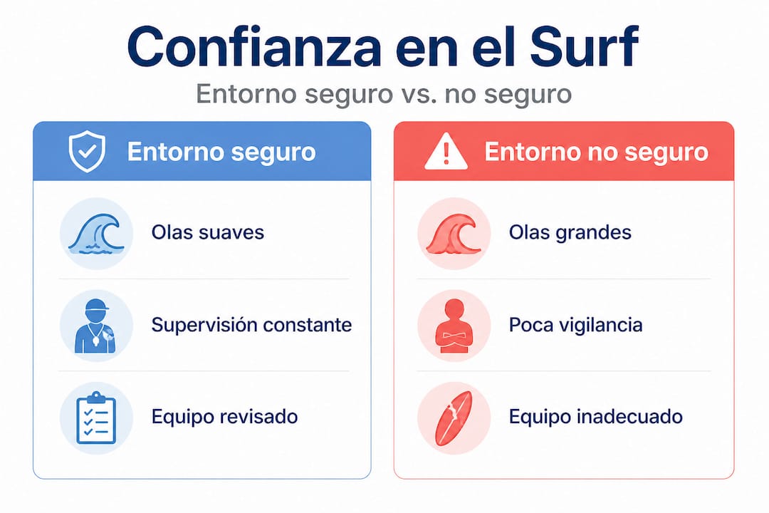 Diferencias entre surfear en condiciones seguras y peligrosas