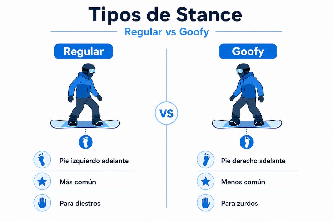 Infografía que muestra las diferencias entre las posturas regular y goofy en el surf