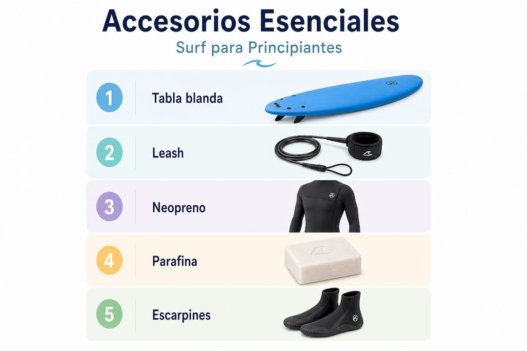 Guía visual: accesorios imprescindibles para quienes empiezan en el surf