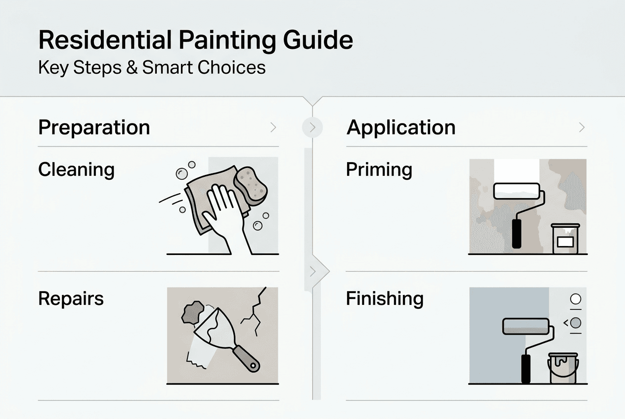 Infographic summarizing steps in residential painting