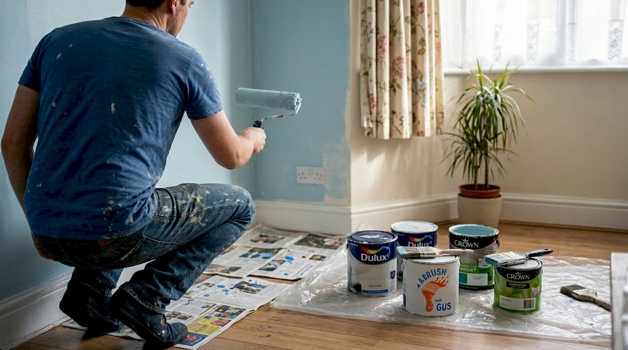 Homeowner painting living room wall
