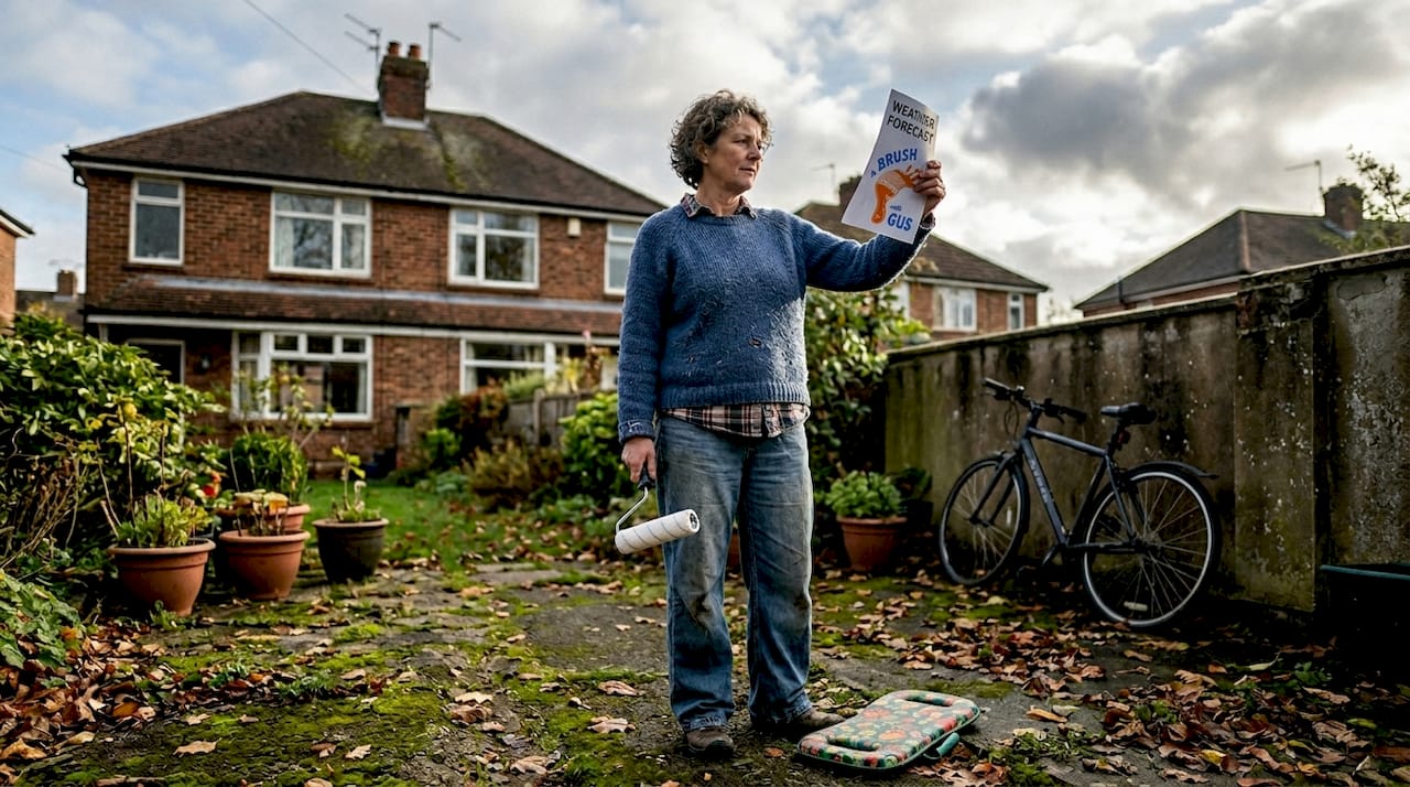 Homeowner checks weather before exterior painting