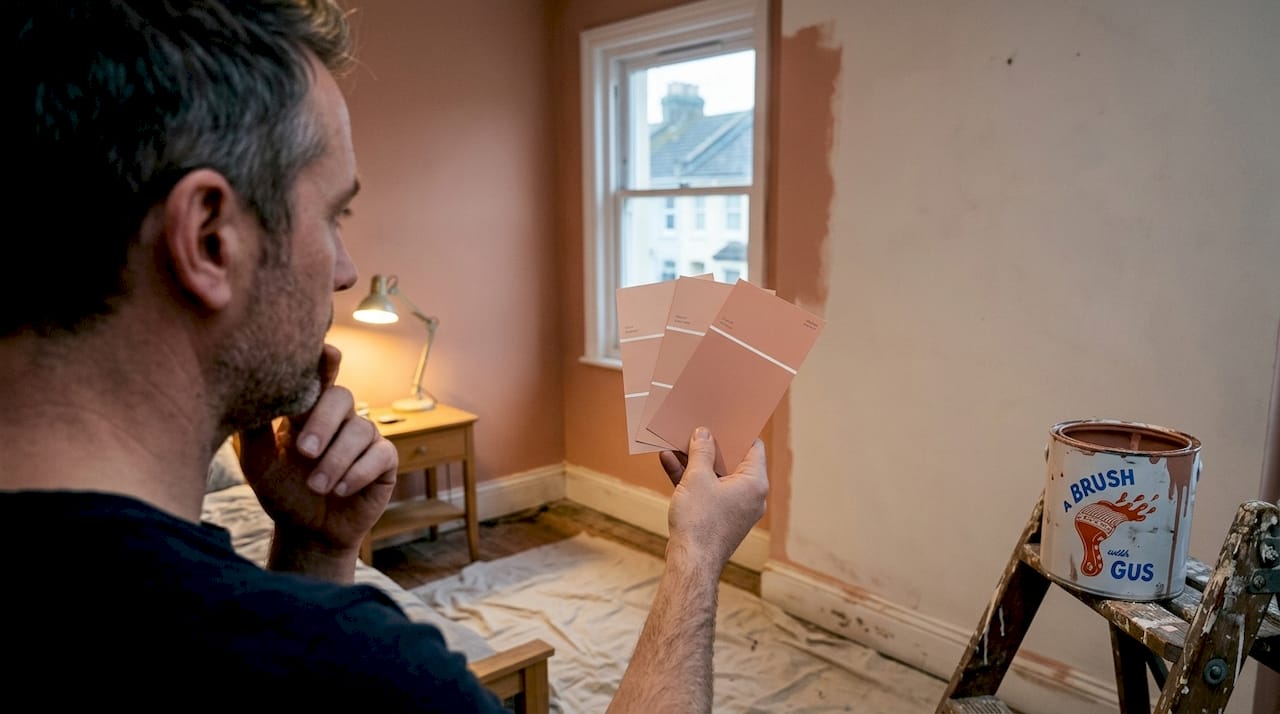 Selecting warm paint swatches in north-facing bedroom