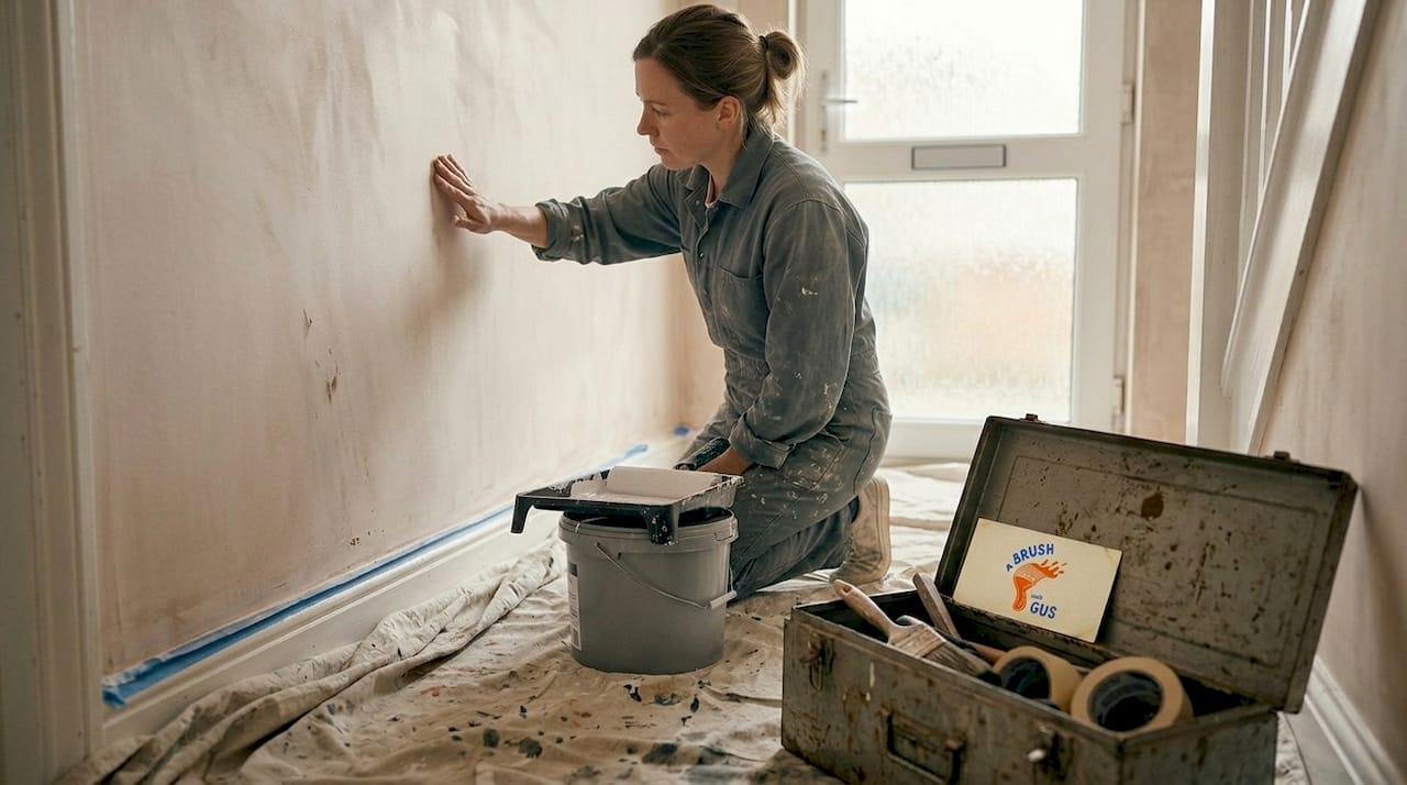 Contractor inspecting wall before painting
