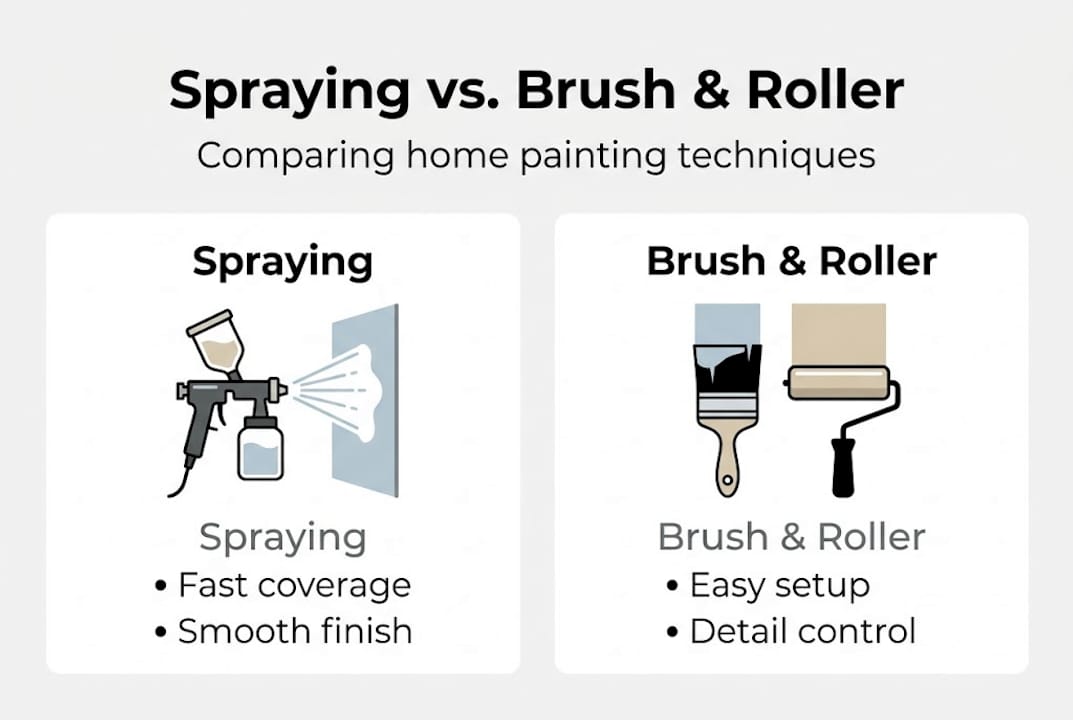 Infographic showing spraying vs brush painting