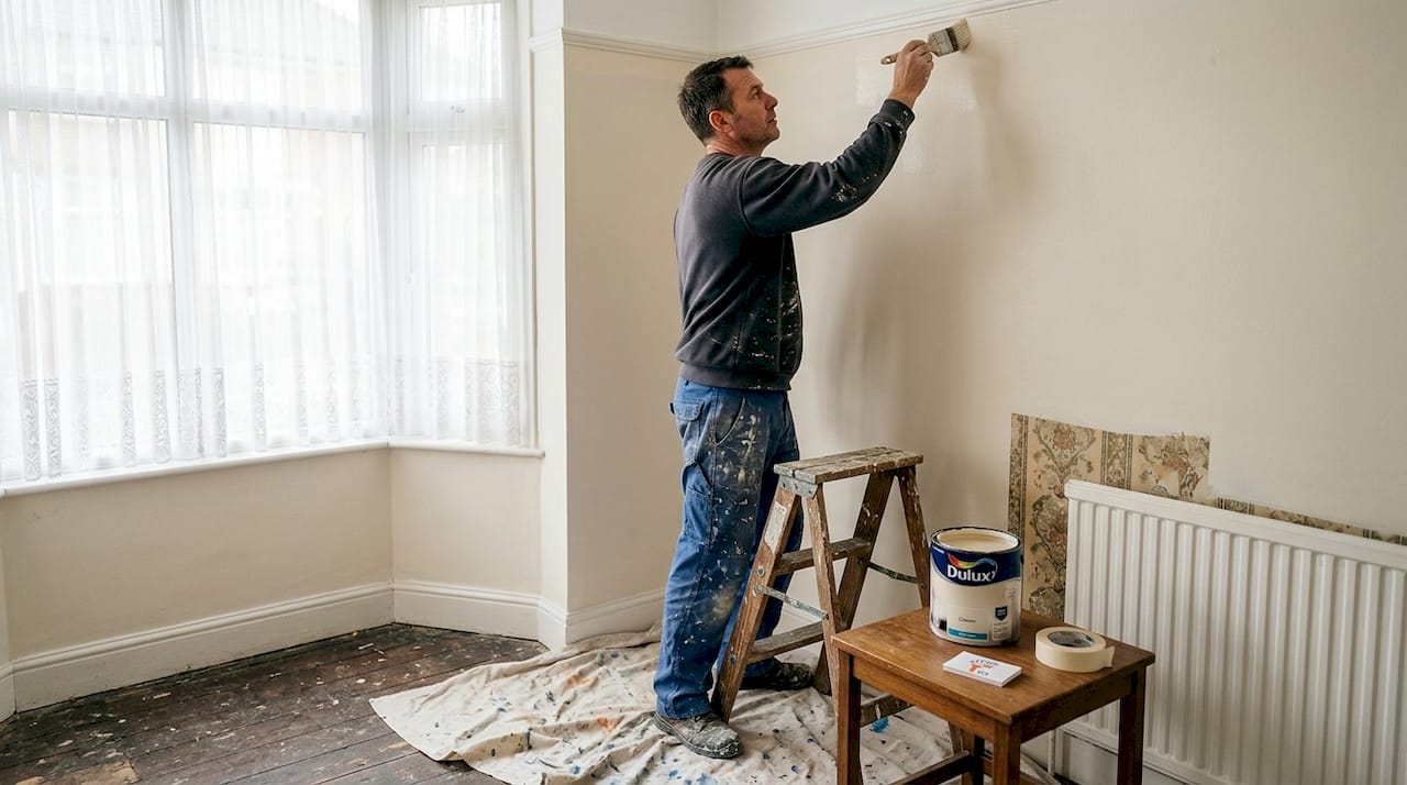 Decorator painting home in natural light