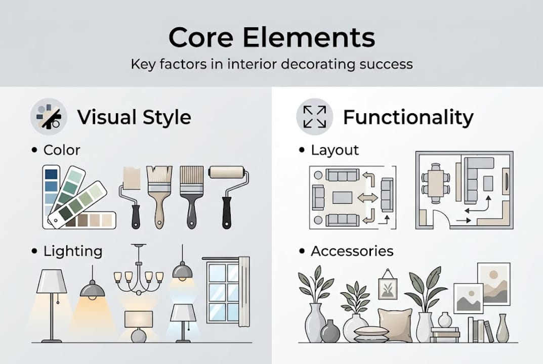 Infographic listing interior decorating elements