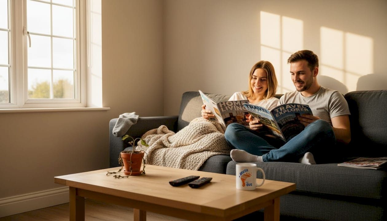 Couple enjoying fresh painted living room
