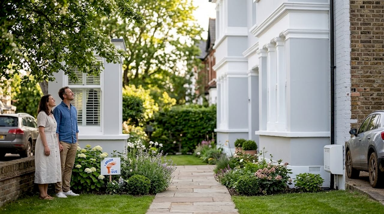 Couple admiring newly painted home exterior