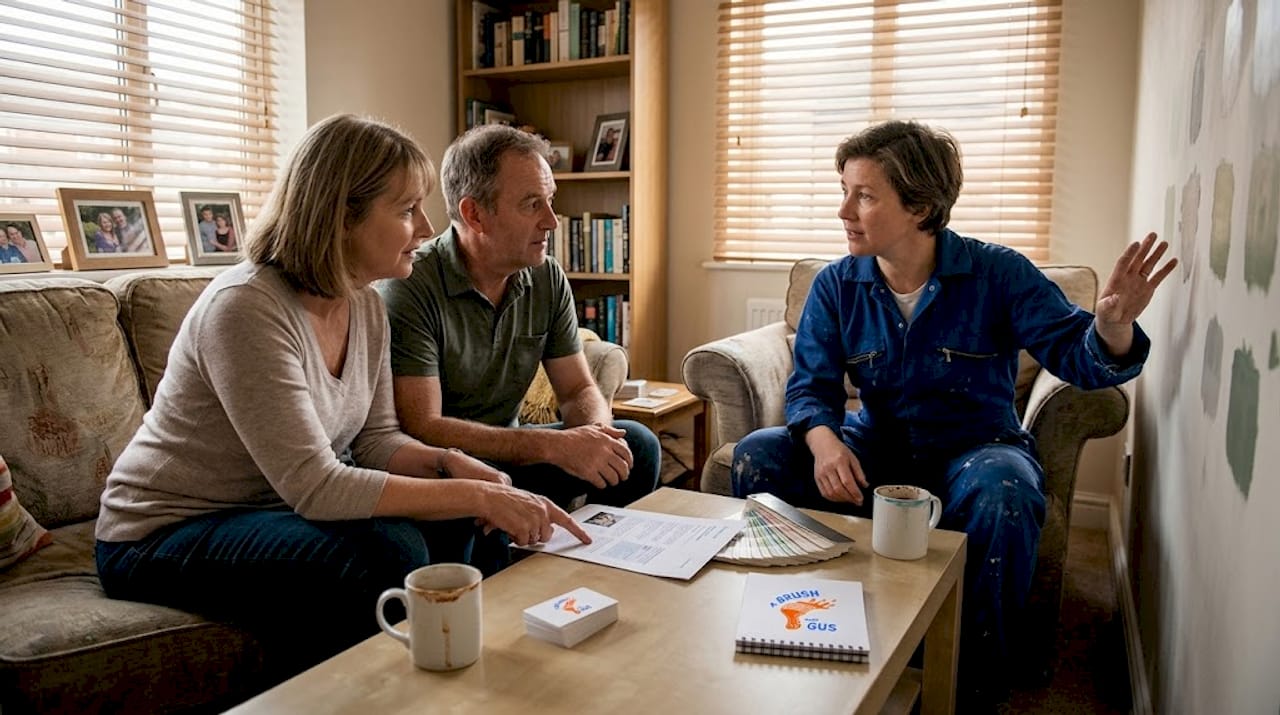 Homeowners reviewing painter feedback together